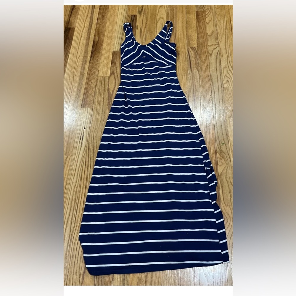 Charlotte Russe Women's Small Maxi Dress Blue White stripes Super Soft Cotton